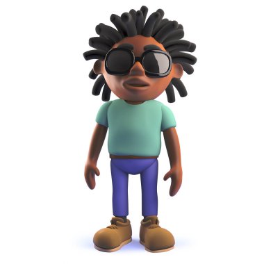 3D karikatür siyah Afrika Rastafarian adam çok barışçıl ayakta