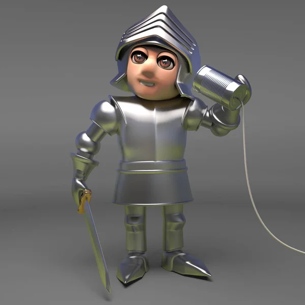Sistema de telefone medieval usado pelo cavaleiro em armadura, ilustração 3d — Fotografia de Stock