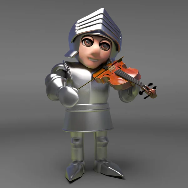 Zırh müzik Ortaçağ şövalye keman oynar, 3D illüstrasyon — Stok fotoğraf