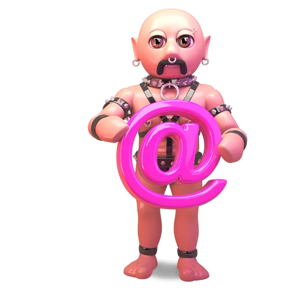 迷恋同性恋男子在束缚装持有电子邮件符号,3d插图 — 图库照片