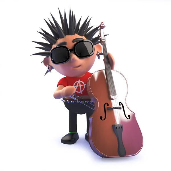 Punk-rocker rajzfilmfigura a 3D-ben, dupla basszusgitár — Stock Fotó