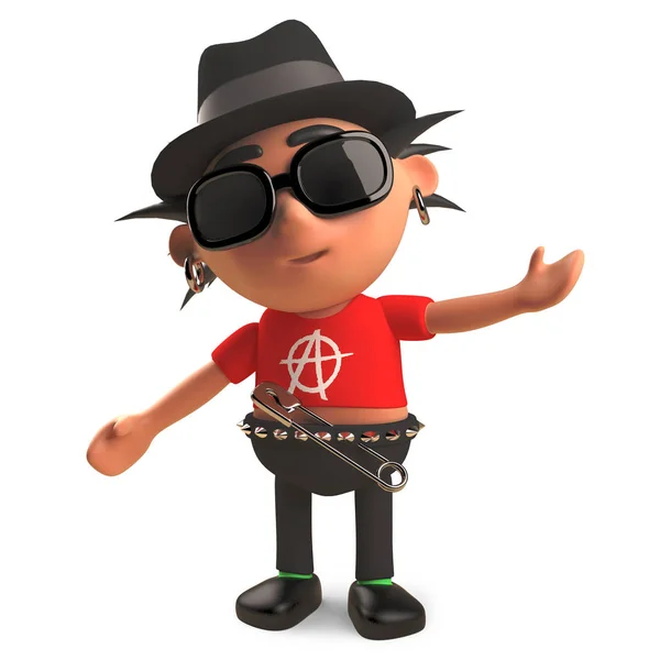 Stylish punk rocker wearing a trilby hat, 3d illustration — Stock Photo, Image