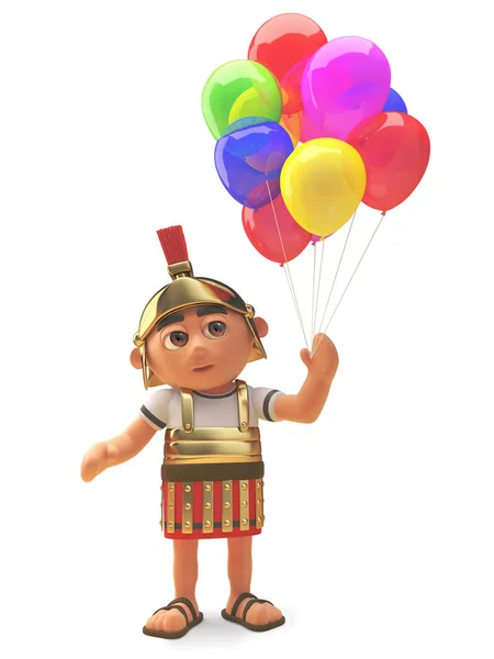 Счастливый солдат римского центуриона празднует с воздушными шарами 3D иллюстрации — стоковое фото