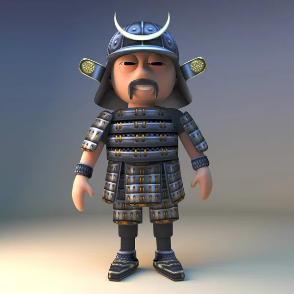 Friendly Japanese samurai warrior stands peacefully in front of you, 3d illustration