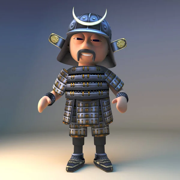 Relaxed Japanese samurai warrior with arms to side, 3d illustration