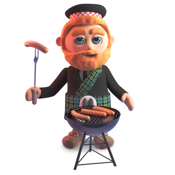 재미있는 만화 스코틀랜드 남자 요리 바베큐, 3D 그림 — 스톡 사진