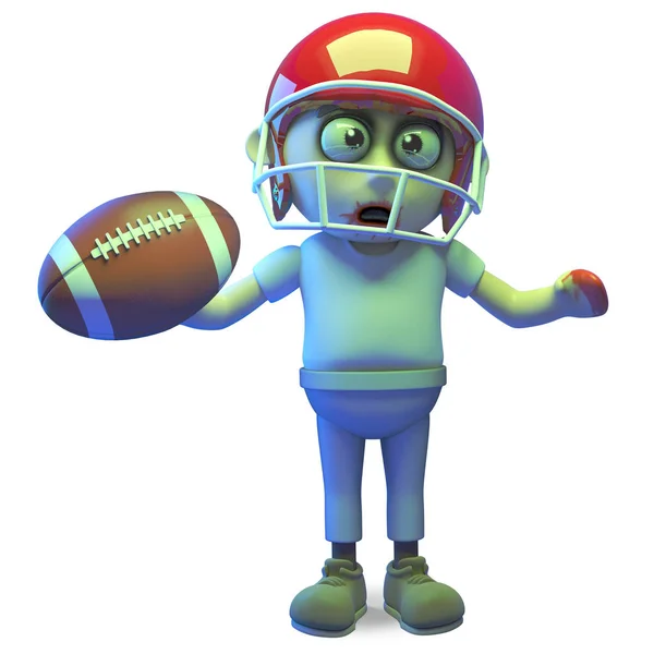 Funny zombie monster playing American football, 3d illustration — Stock Photo, Image