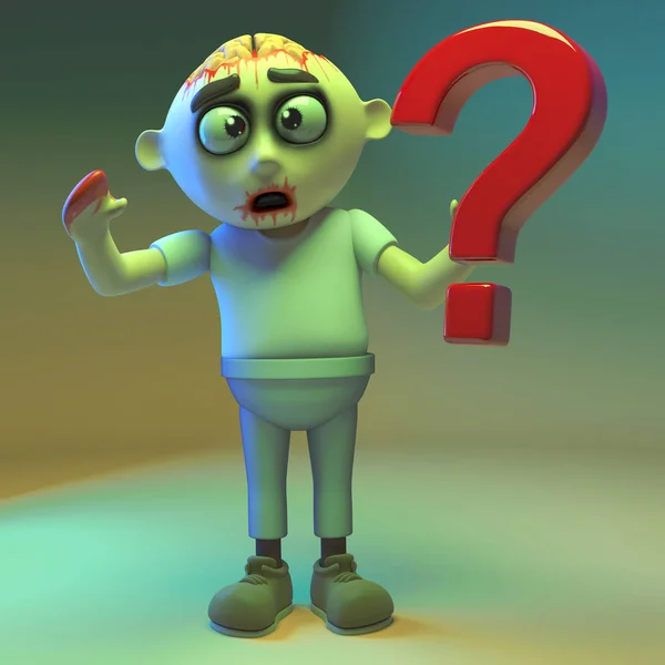 Tajemniczy potwór zombie posiadający znak zapytania, ilustracja 3D — Zdjęcie stockowe