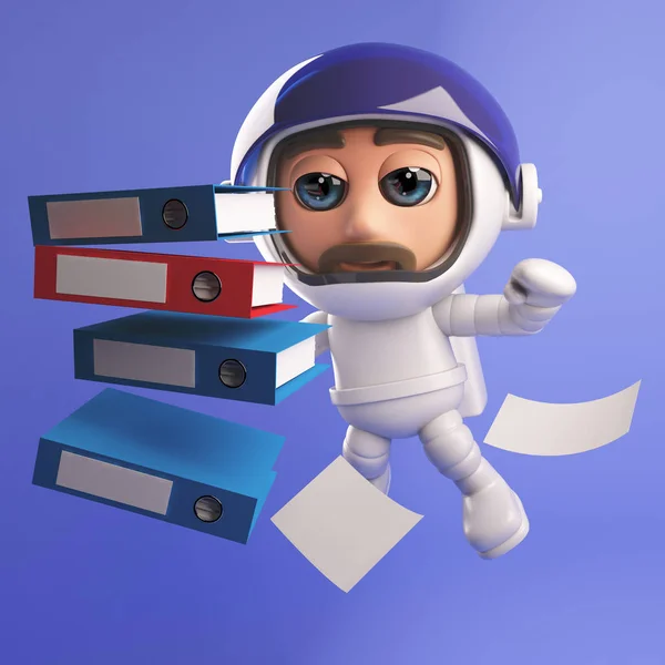 Astronaut spaceman character floating in space with folders in 3d