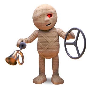 Mısır mumya canavar arabasında bir kaza geçirdi, 3d illüstrasyon