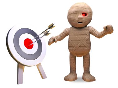 Doğru Mısır mumya canavar bullseye, 3d illüstrasyon vurdu
