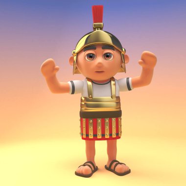 Havada kolları ile Tezahürat Roma centurion asker, 3d illüstrasyon