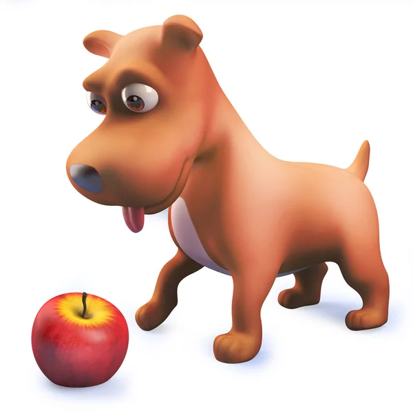Cool puppy dog hound playing with an apple in 3d — Stock Photo, Image