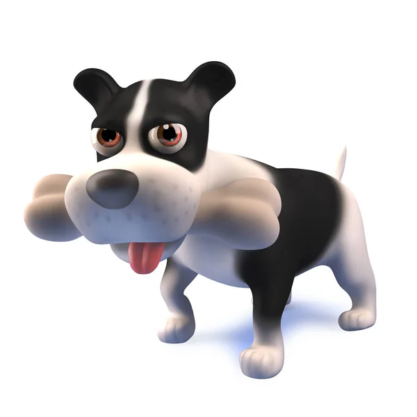 Lindo perro de dibujos animados con hueso, ilustración 3d —  Fotos de Stock