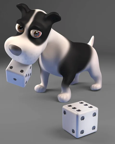 Cool valp hund spelar Tärning, 3D illustration — Stockfoto