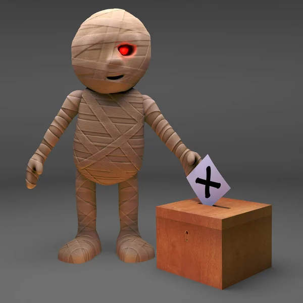 Zombie mort-vivant monstre vote dans l'urne, illustration 3d — Photo
