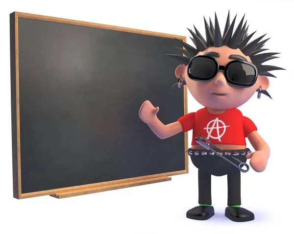 Punk rock cartoon character in 3d teaching at the blackboard — Stock Photo, Image