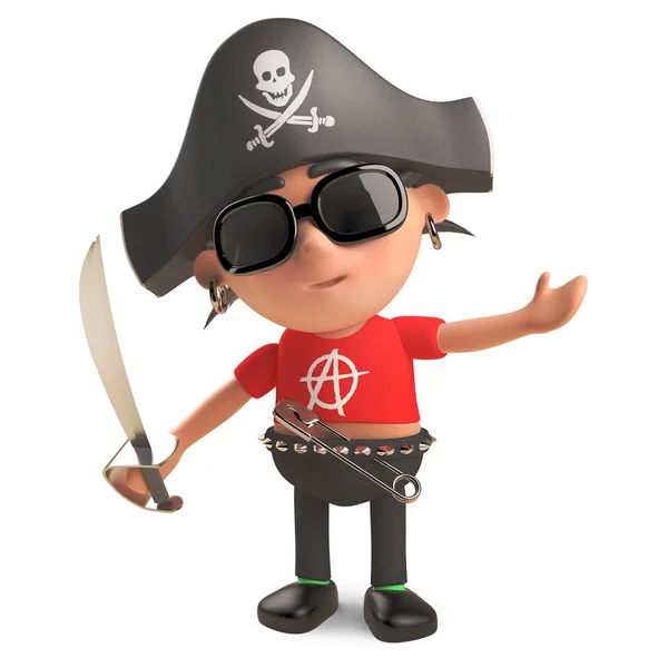 Balancim punk náutico vestido como um pirata com cutlass, ilustração 3d — Fotografia de Stock