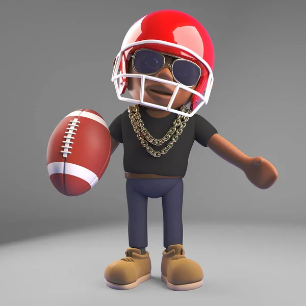 黑人嘻哈说唱歌手玩美式足球，3D插图 — 图库照片