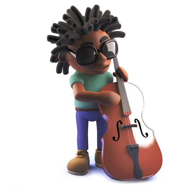 Cartoon black African American man in 3d playing a double bass