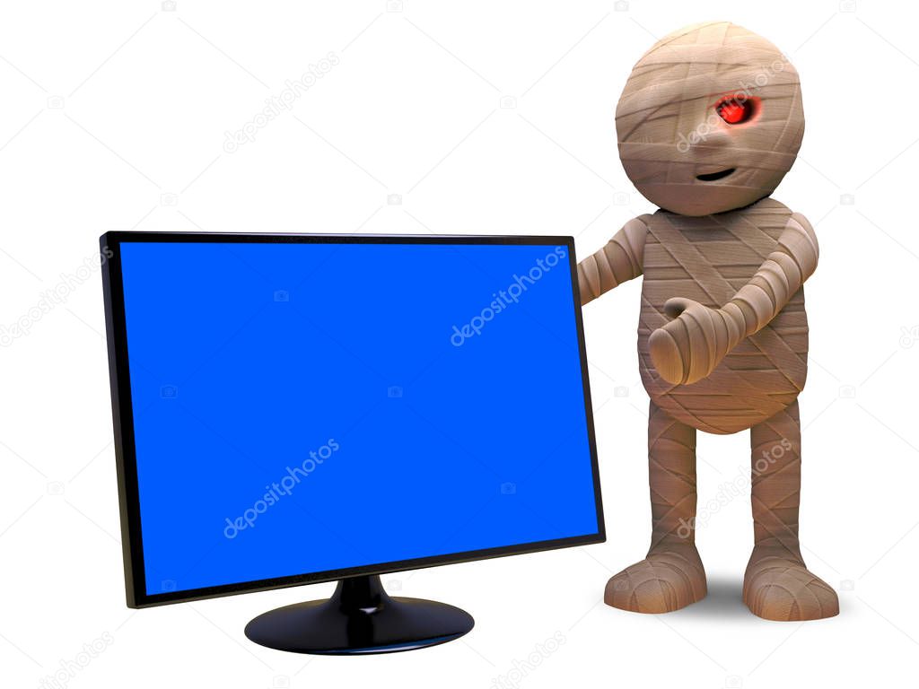 Would you buy a flatscreen television of an undead Egyptian mummy, 3d illustration