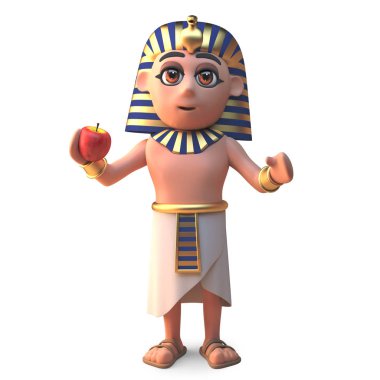 Eski Mısır firavunu Tutankhamen bir elma yeme, 3d illüstrasyon