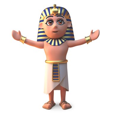 Eski Mısır firavunu Tutankhamen silah outspread ile, 3d illüstrasyon