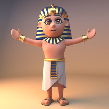 Eski Mısır firavunu Tutankhamun kolları uzanmış, 3d illüstrasyon