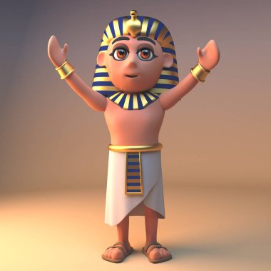 Eski Mısır firavunu Tutankhamun ibadet, 3d illüstrasyon kaldırdı silah ile duruyor