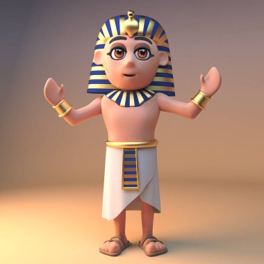 Antik Mısır firavunu Tutankhamun insanlara hitap ediyor, 3d illüstrasyon