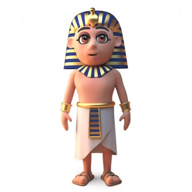 Barışçıl Mısır firavunu Tutankhamen dik duruyor, 3d illüstrasyon