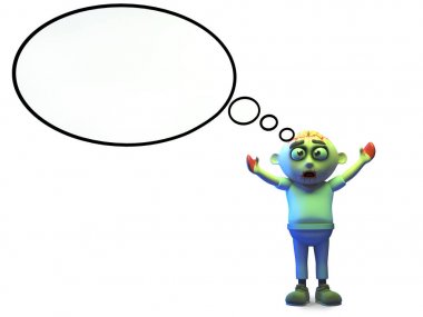 Boş düşünce balonu ile undead zombi canavar, 3d illüstrasyon