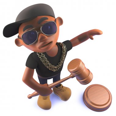Müzayede toklak çekiç ile 3d Karikatür siyah Afrikahiphop rapçi