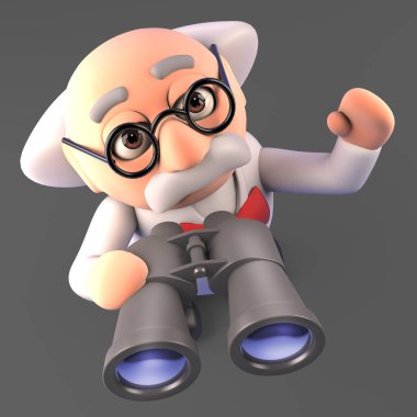 Dürbün, 3d illüstrasyon bir çift kullanarak meraklı deli bilim adamı