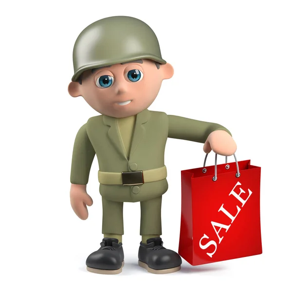 3D Army Soldier karaktär innehar en rea påse — Stockfoto