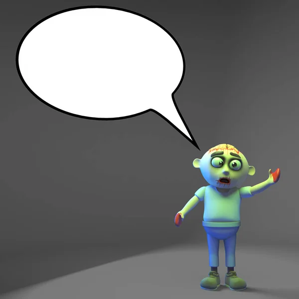 Undead zombie monster has a blank speech bubble, 3d illustration — Stock Photo, Image