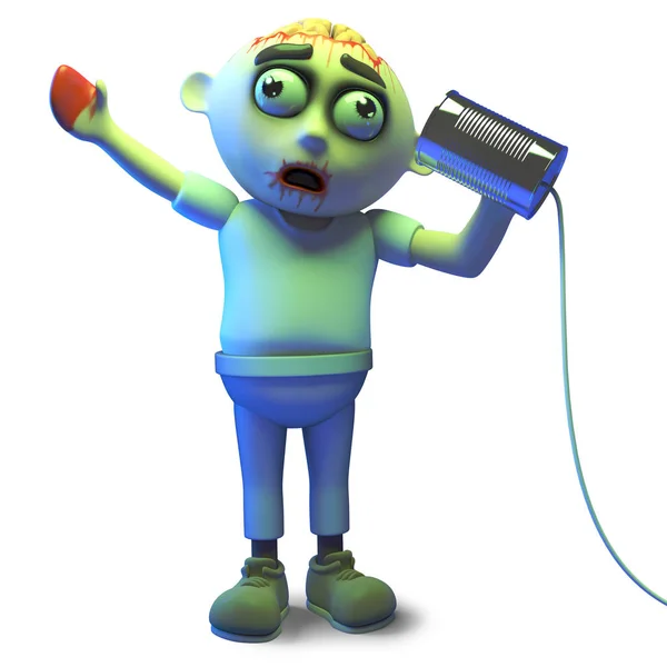 Hallo ist es mich, Sie suchen fragt Zombie-Monster auf der Blechdose Telefon, 3D-Illustration — Stockfoto