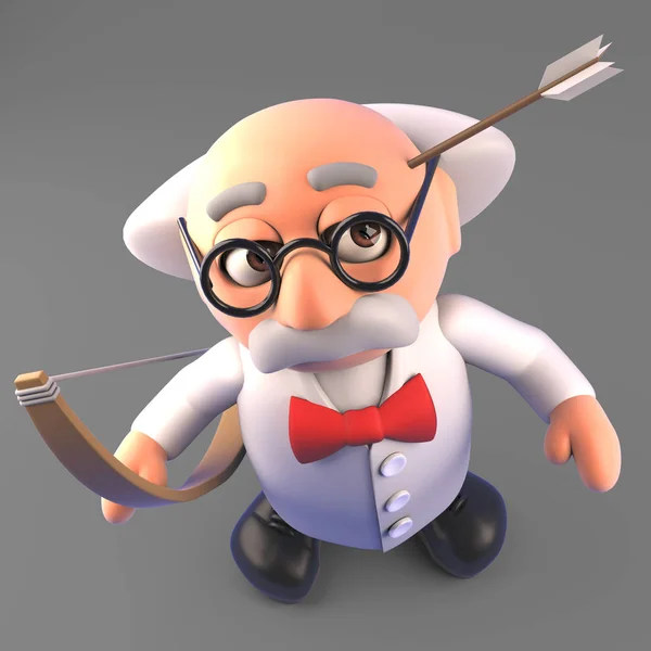 Mad scientist has a flesh wound inflicted by an arrow, 3d illustration
