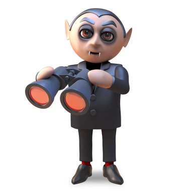 Dürbün bir çift, 3d illüstrasyon ile bir burunlu Halloween vampir dracula 3d karikatür