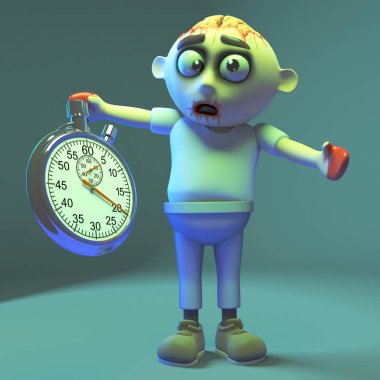 Ürkütücü undead zombi canavar onun kronometre, 3d illüstrasyon ile şeyler bir göz tutar