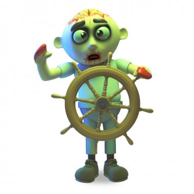 Seasick undead zombi canavar sakin sulara gemisini direksiyon, 3d illüstrasyon