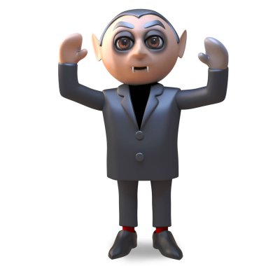 Havada silah ile karikatür vampir dracula Cheering, 3d illüstrasyon