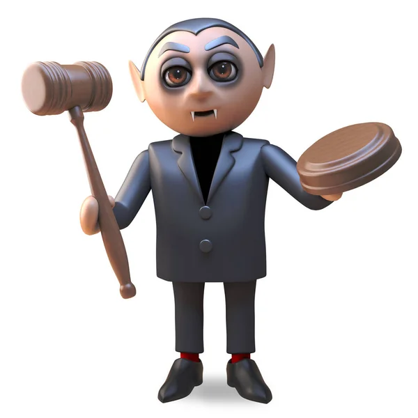 Funny cartoon vampire dracula character holding an auction, 3d illustration — Stock Photo, Image