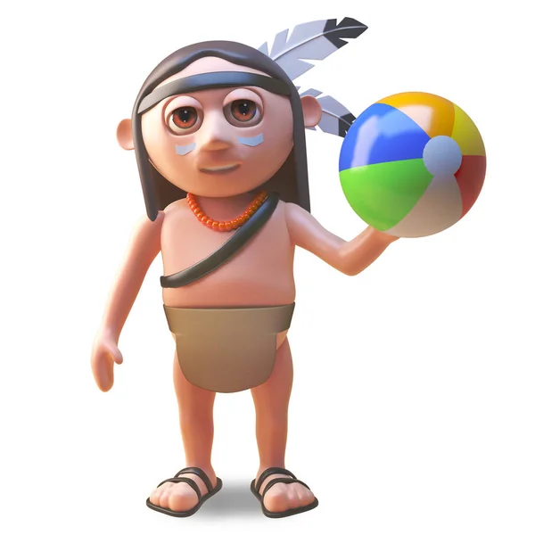 Ontspannen Indiaanse Indiaanse man speelt met een Beachball, 3D-illustratie — Stockfoto