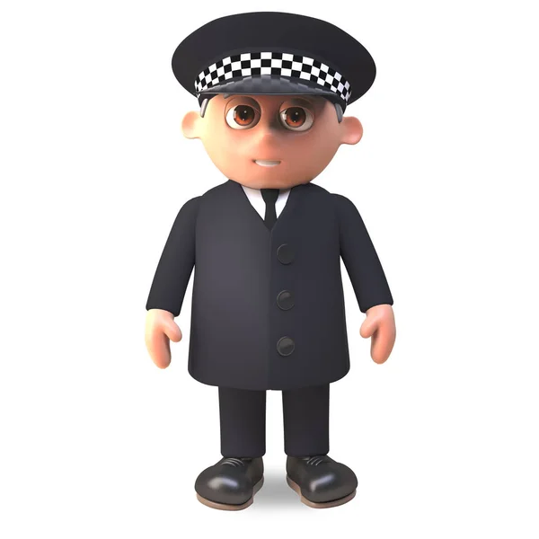 Cartoon 3d police officer on duty in uniform stands alert, 3d illustration — Stock Photo, Image