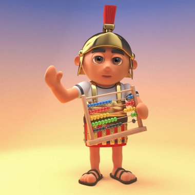 Bir abaküs tutarken zırh sallayarak 3d Roma lejyoner asker, 3d illüstrasyon