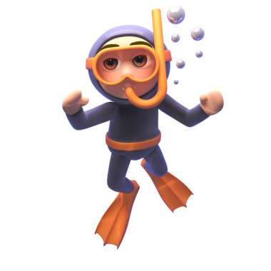 Karikatür 3d tüplü şnorkel dalgıç karakter sualtı yüzer