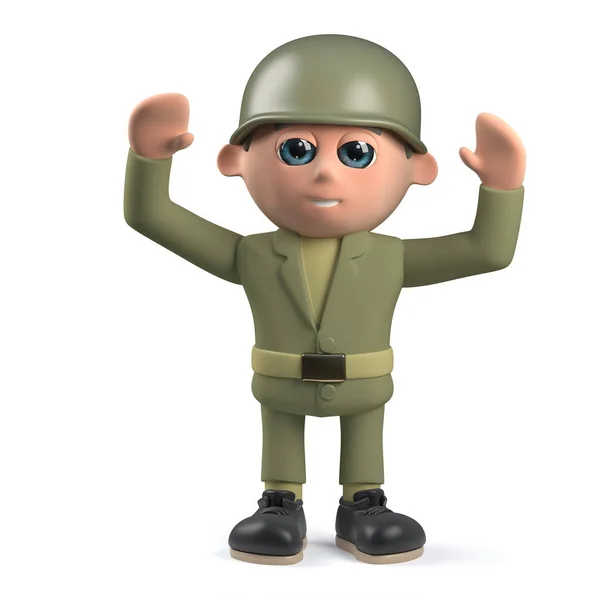 3D leger soldaat juichen met armen in de lucht — Stockfoto