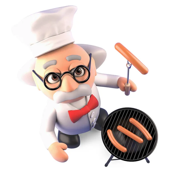 Fome louco cientista professor cozinha um delicioso churrasco bbq, 3d ilustração — Fotografia de Stock