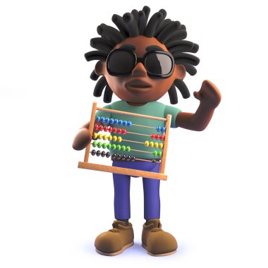 Bir Abacus tutan karikatür 3D Rastafarian Afrikalı adam